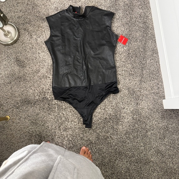 SPANX Black Faux Leather Bodysuit - Picture 2 of 3